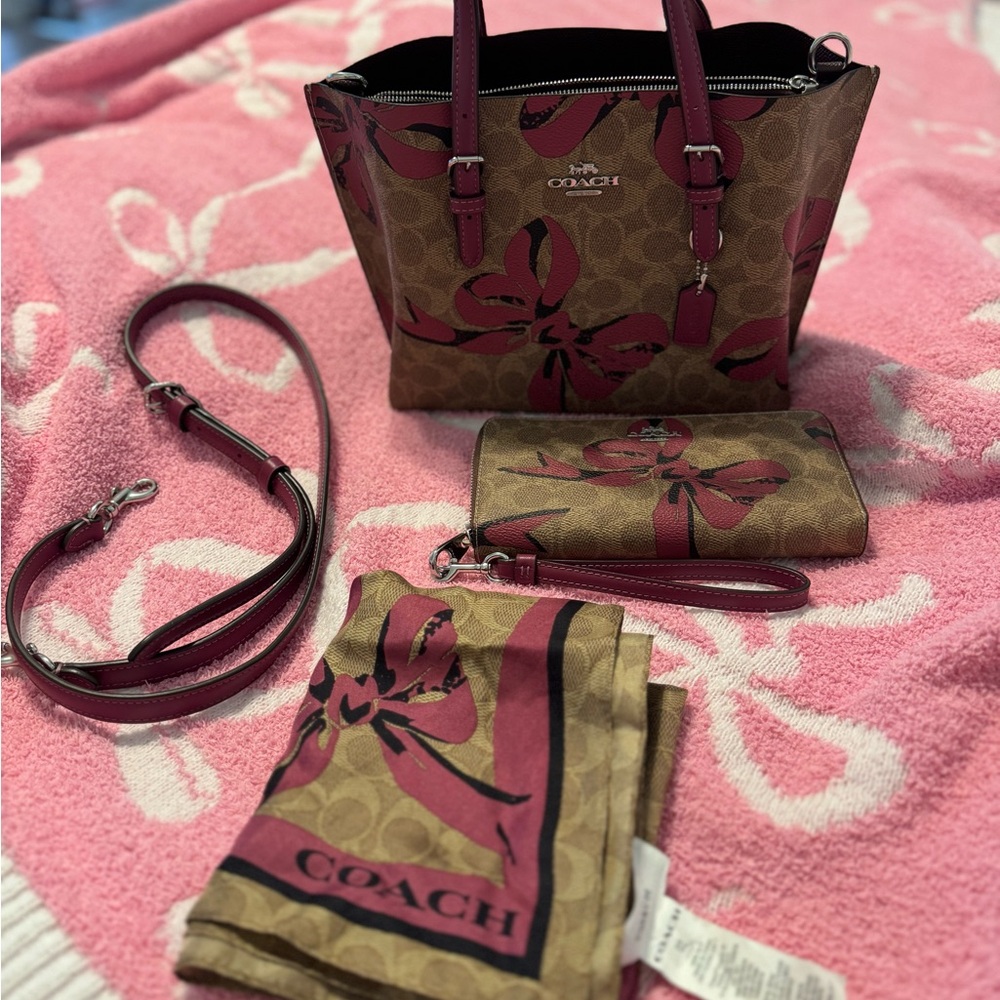 Small Coach Mollie Signature Bow Tote Bundle